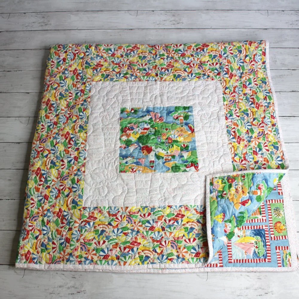 Vintage Handmade Patchwork Quilt Cotton Beach Ocean Seaside Theme